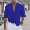 Cămașă de in ușoară pentru bărbați, casual, cu nasturi, cu mânecă lungă, textură de lucru, tricou simplu, top pentru vacanță la plajă
