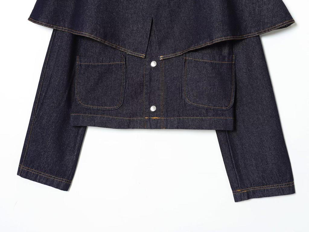 Top a Mantella in Denim Casual Moda Donna Europeo-Americana