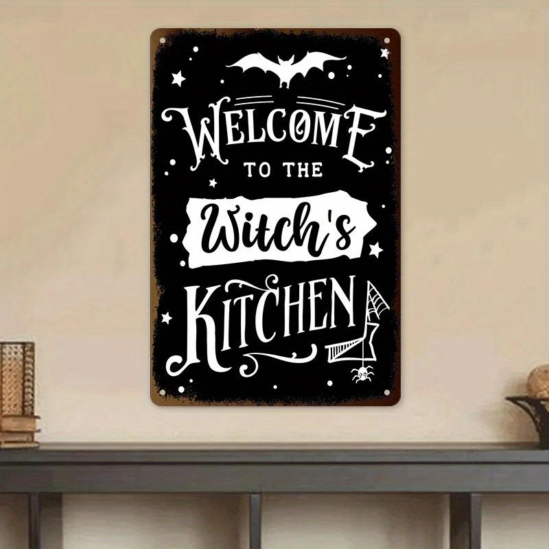 "Welcome To the Witch'S Kitchen" Metal Tin Sign - , Retro Witchcraft Decor with Bats, Spells & Cauldron Design, High-Quality,