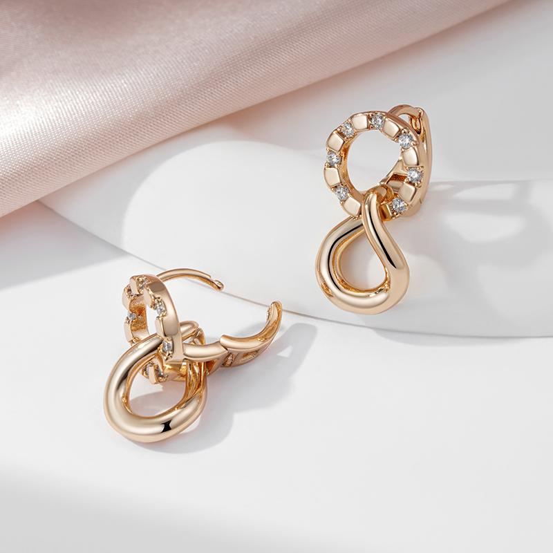 Kinel Shiny Natural Zircon Chunky Chain Dangle Earrings For Women Rose Gold Color Luxury Designer Daily Jewelry