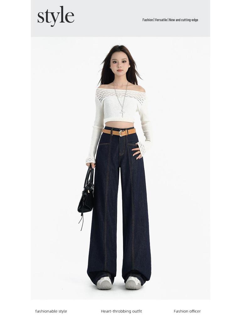 Women's High-Waist Denim Wide-Leg Jeans - Summer 2025, Slim Fit, Lightweight, Loose Straight Pants