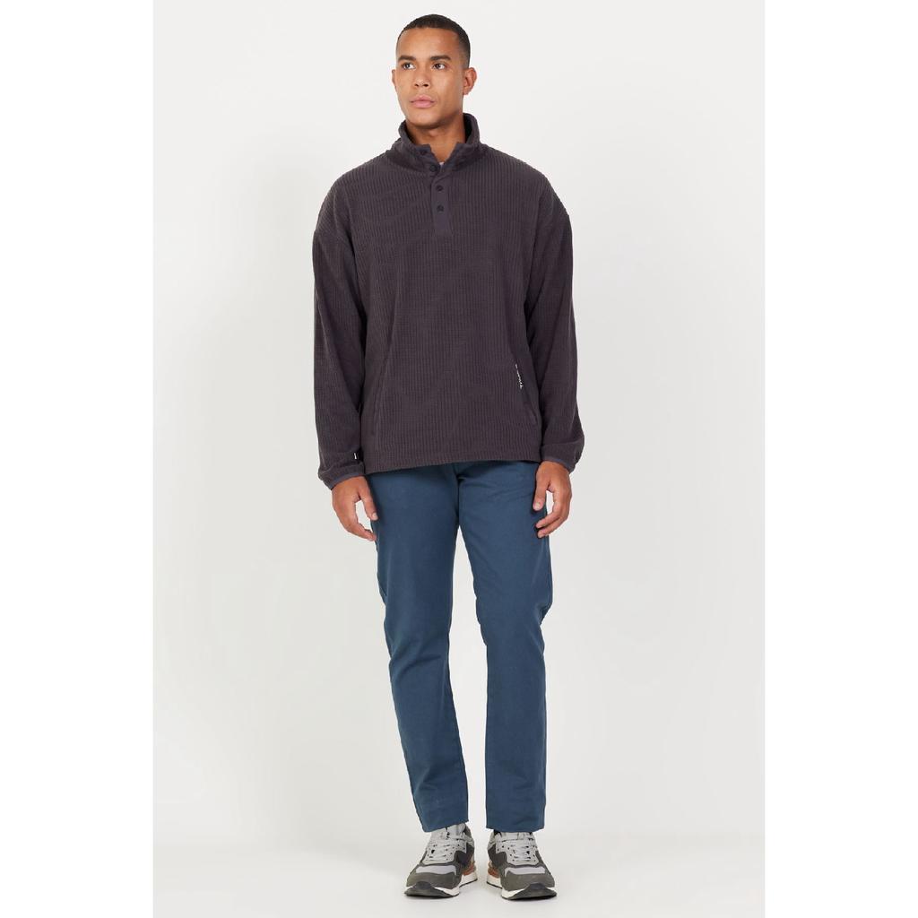 Men's Ecru Loose Fit Stand-up Collar Jacquard Soft Touch Fleece Sweatshirt