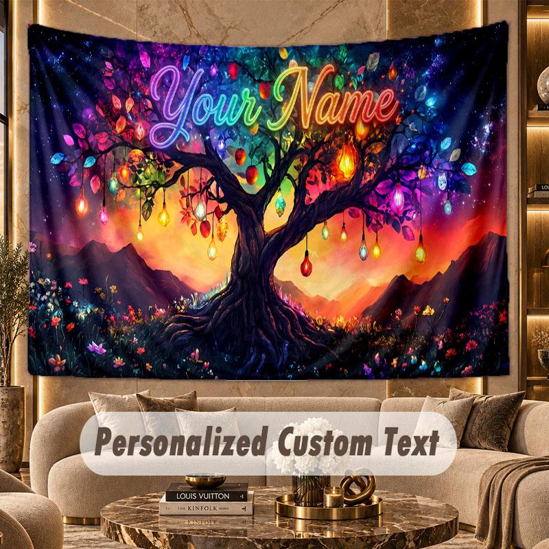 Tree of Life (298) Theme Wall Tapestry Customized With Name Text Personalized Hanging Tapestry For Bedroom Living Room Decor