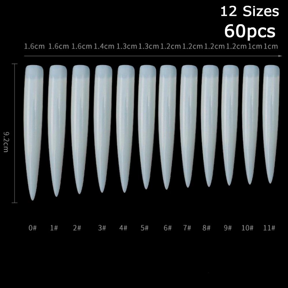

60 шт., прозрачные накладные ногти-шпильки, удлиненные острые изогнутые кончики для дизайна ногтей, квадратные искусственные полупокрытия, набор инструментов для накладных ногтей из акрила