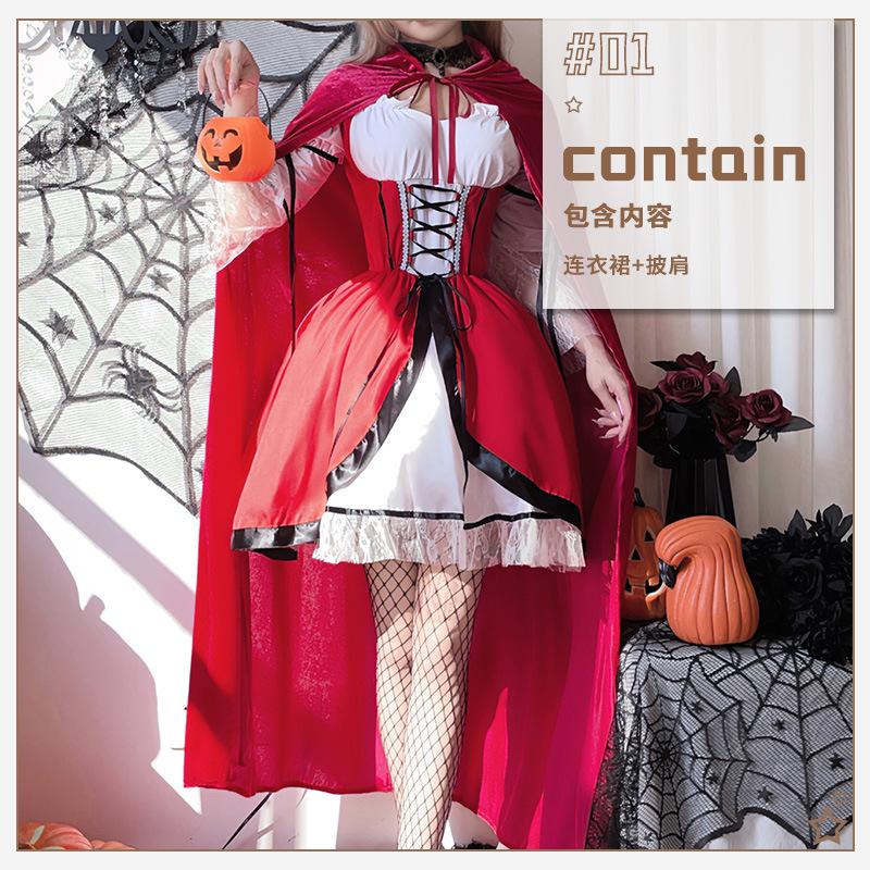 

Хэллоуин Взрослый Костюм Красная Шапочка Платье Костюм для Выступлений Шаль Накидка Костюм Горничной Красная Накидка Длинное Платье XL