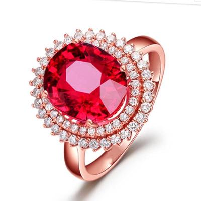Ring aus 18 Karat Roségold-plattiertem Rotem Turmalin und Zirkonia-Diamanten