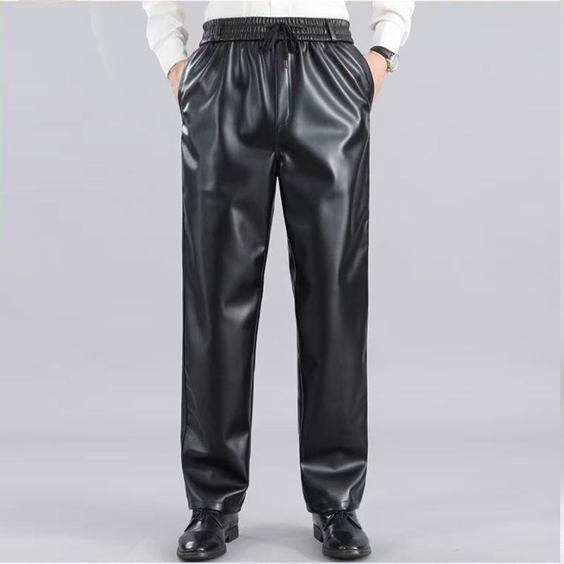 

Men s PU Leather Pants - Oil & Waterproof, Loose Fit, Plus Size, Ideal for Work, Driving, Delivery, and Riding during Autumn/Winter. XL чёрный