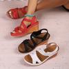 2025 Direct Sales Foreign Trade Large Size Velcro Sandals Women's New Bohemian Slope Heel High Heel Cross Strap Sandals