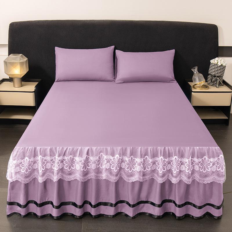 Brushed Double-Layer Solid Color Elastic Lace Ruffle Bed Skirt Full-Size Mattress Cover
