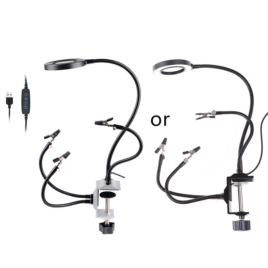 Helping Hands Soldering Third Hand PC-B Holder Tool LED Lighted Magnifying with 4 Flexible Arms Electronics Repair