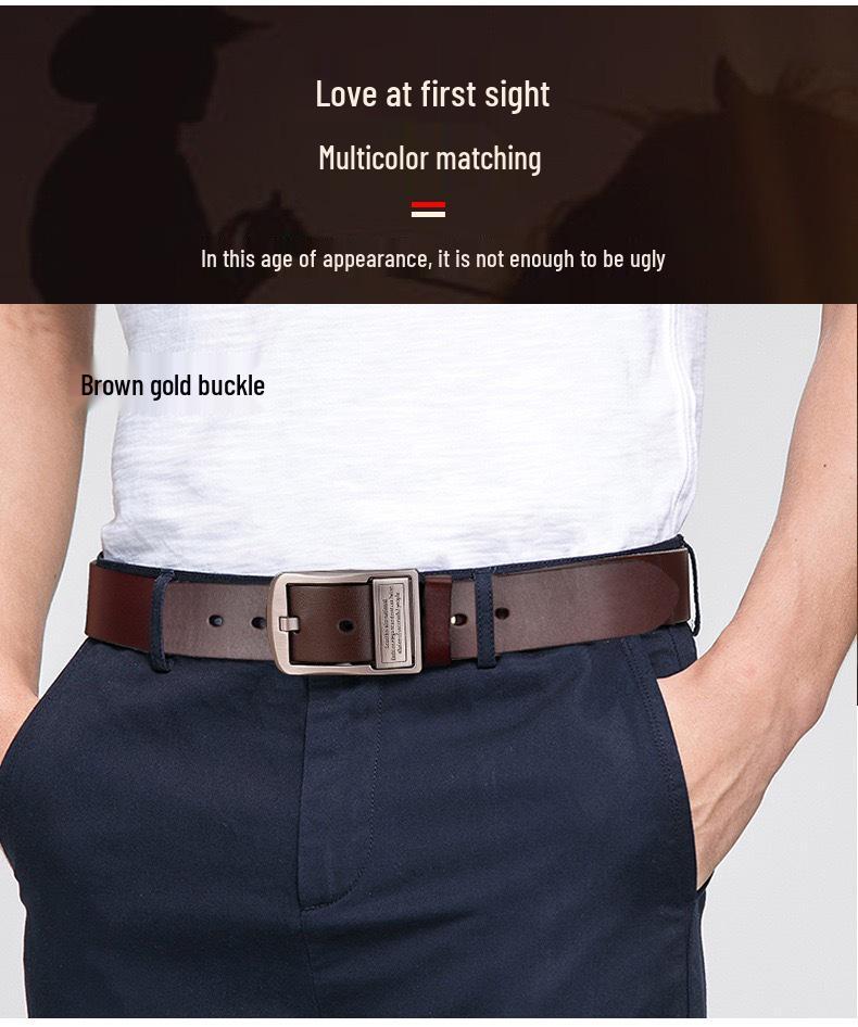 Men's Genuine Leather Belt, 3.8cm Wide, Pin Buckle - Versatile for Business and Casual Wear