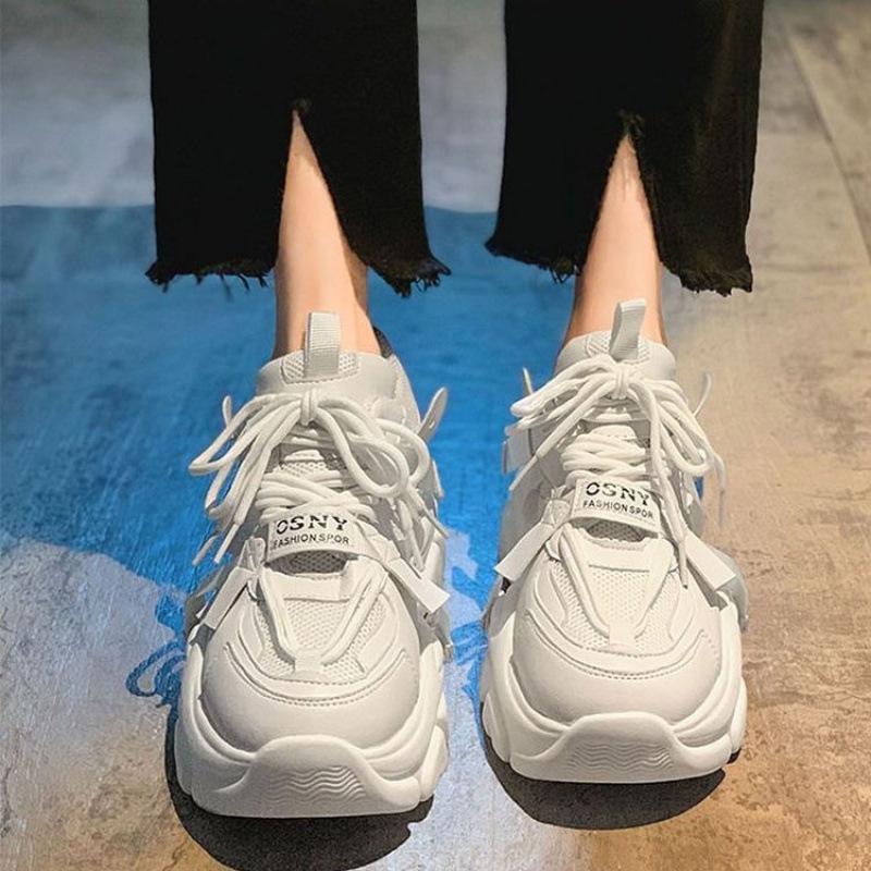 

Women s Chunky Sneakers Breathable Mesh Platform Sports Shoes Woman Fashion Lace Up Thick Sole Casual Mujer 2025 Summer New 40 білий