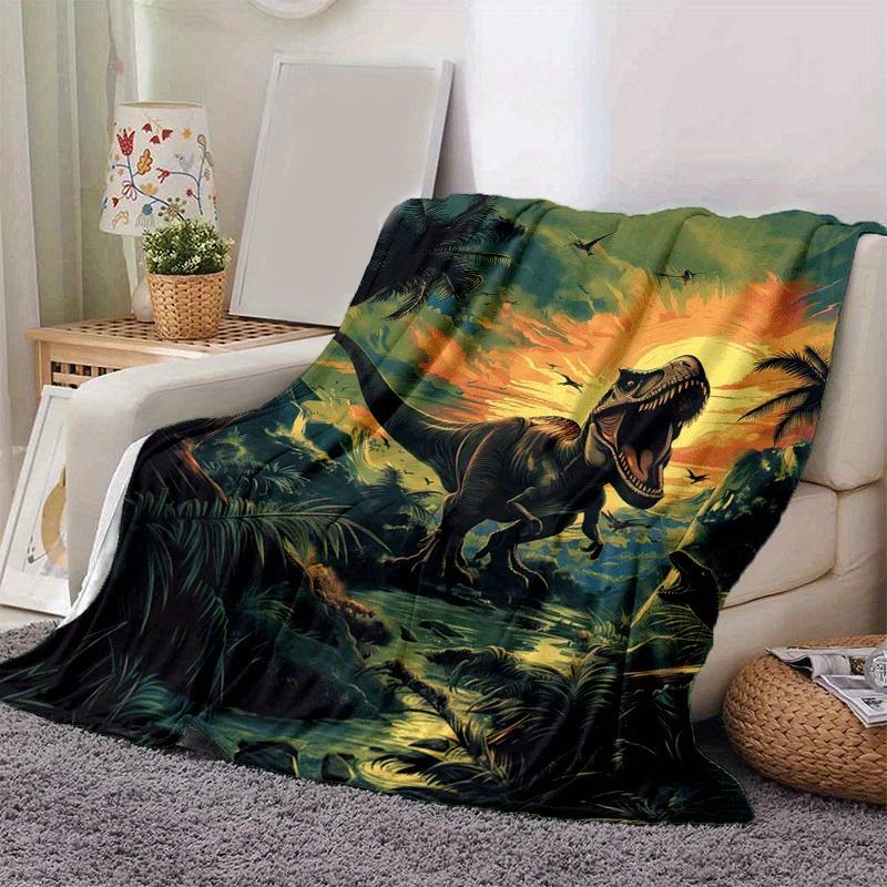 1pc Dinosaur Printing Lightweight Flannel Blanket, Comfortable and Warm Blanket, for Camping Sofa Bed and Couch Office, In All Seasons