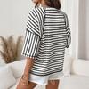 Women's Fashionable, Casual And Versatile Striped Mid-sleeve T-shirt Top