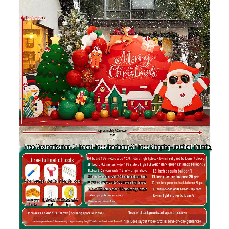 Festliche Weihnachtsszene Anordnung: Einkaufszentrum Event Dekoration mit Ballonkunst und Hintergrund