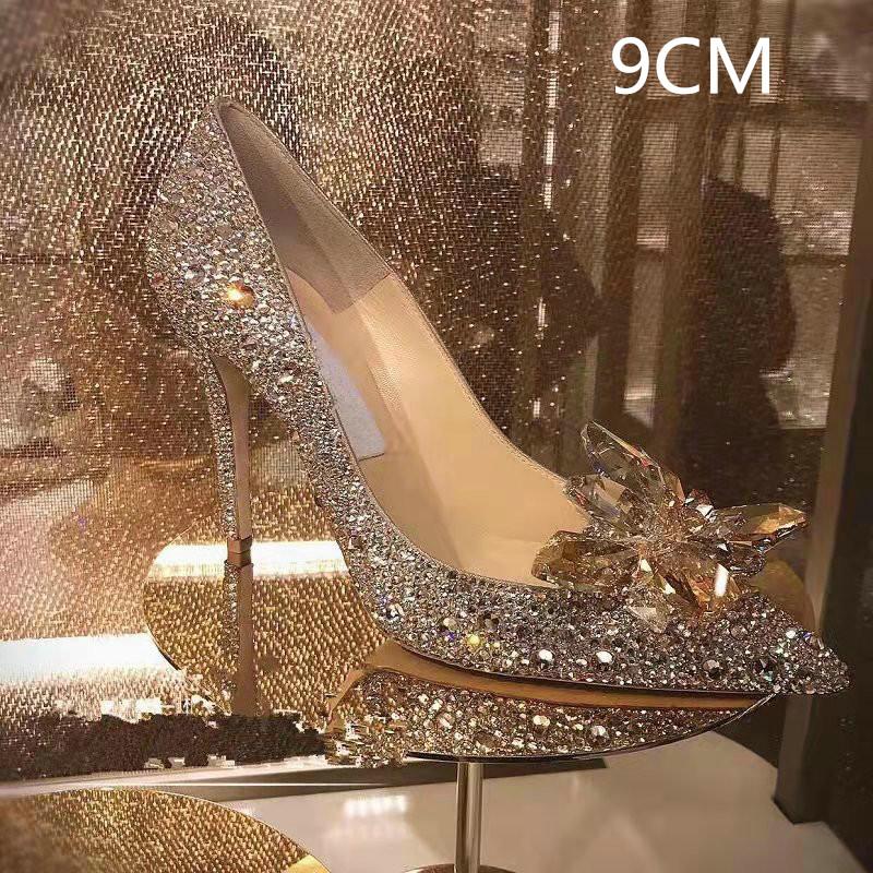 Grey Women's Crystal Wedding Shoes High Heels 2025Autumn New Silver All Diamond Bridal Shoes Water Diamond French Single Shoes