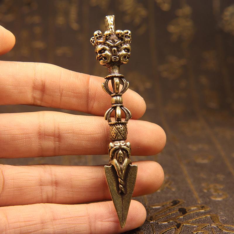 Antikes reines Kupfer Buddha-Instrument Ba Jin Just Vajra-Mörser Feng Shui Ornament Heimdekoration Messing Schreibtischdekor Retro Handwerk