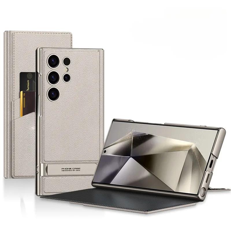 Flip Leather S24 Ultra Carbon Fiber Pattern Phone Case for Samsung Galaxy S24 Ultra Rack Card Holder Shockproof Protective Cover