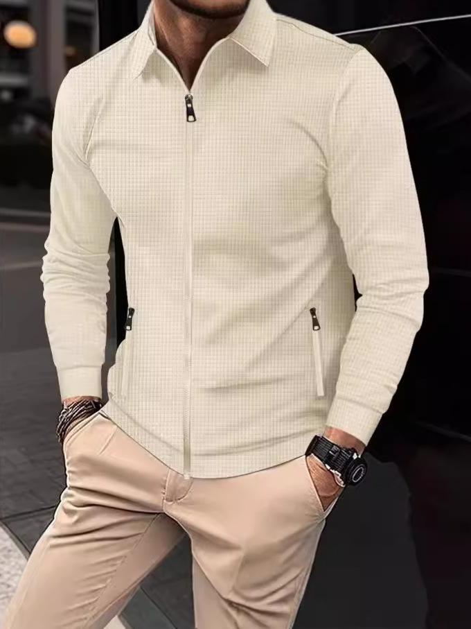 Spring and Autumn Waffle Knit Long Sleeve Zipper Cardigan Jacket