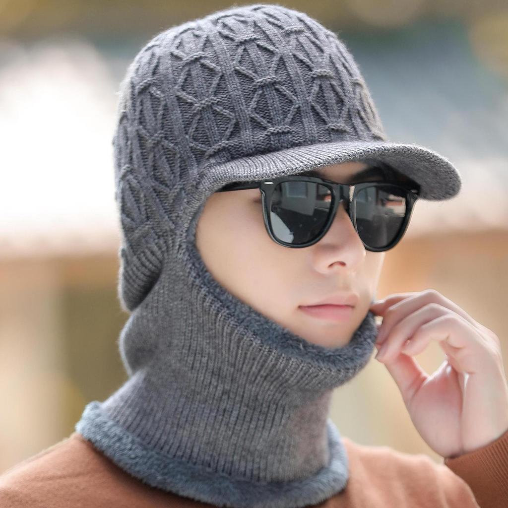 Men's Winter Windproof Wool Hat - Trendy, Warm, Knitted Design with Cotton and Velvet Lining for Cycling