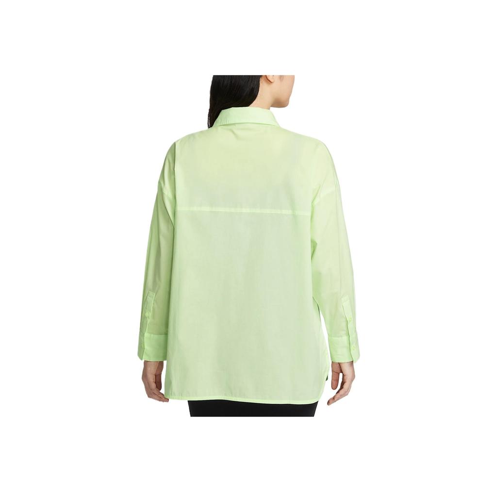 Nike Sportswear Chill Poplin Fashion Simple Beautiful Trendy Long Sleeve Shirt Women Shirts Light-Yellow-Green HJ0716-701