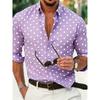 Men's Casual Long-Sleeved Shirt, Polka Dot, Button Closure, Elastic Fabric, Regular Fit, Suitable for Commuting/Street/Halloween/Christmas Gift Giving
