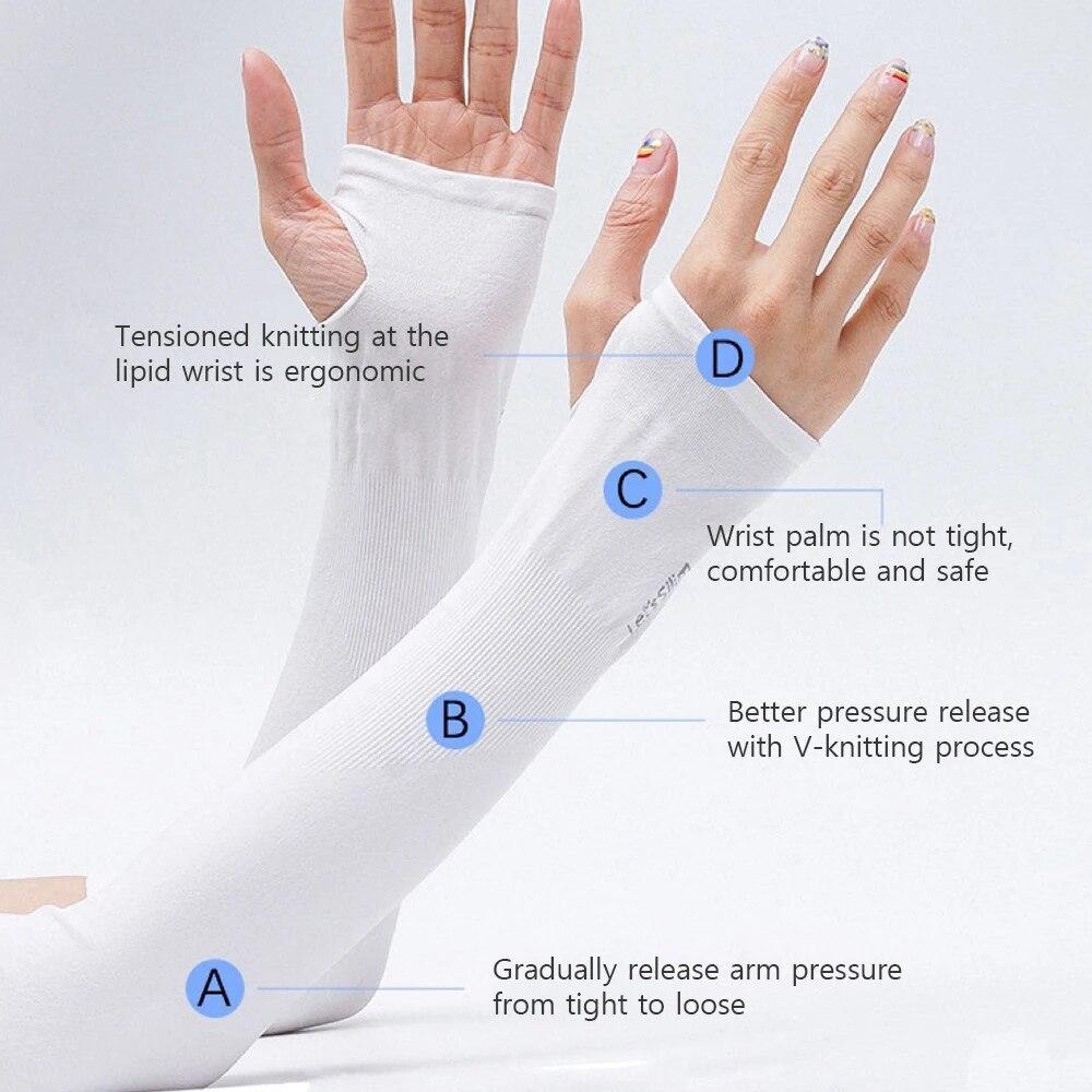 2 Pair Summer Finger Sleeve Ice Cool High Elastic Elbow Spring UV Protection Outdoor Riding Fingerless Fishing Ice Silk Sleeve