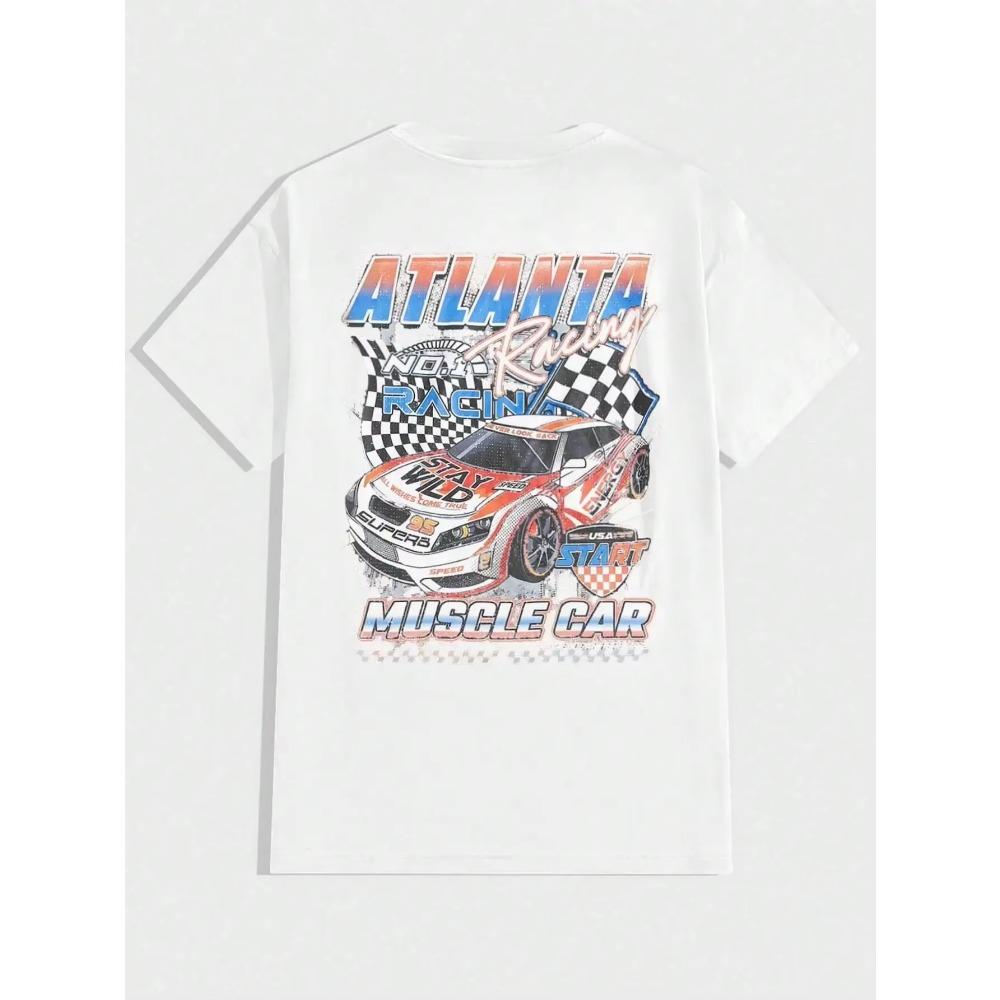 Atlanta Racing Muscle Car Street Graphic Men T-Shirts Cotton Oversized Short Sleeve Loose T-Shirt Breathable Casual Tops