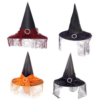Hexenhut mit Schleier Zaubererhut Magierhut Halloween Cosplay Kappe Cooles Geschenk