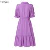 ZANZEA Women Casual Turn Down Collar Summer Short Sleeve Dress
