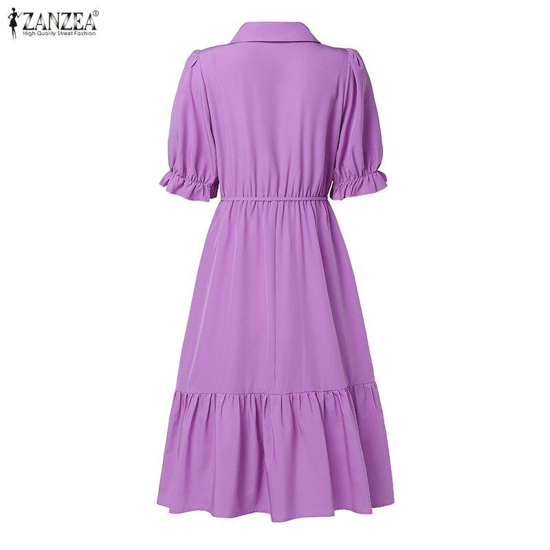 ZANZEA Women Casual Turn Down Collar Summer Short Sleeve Dress