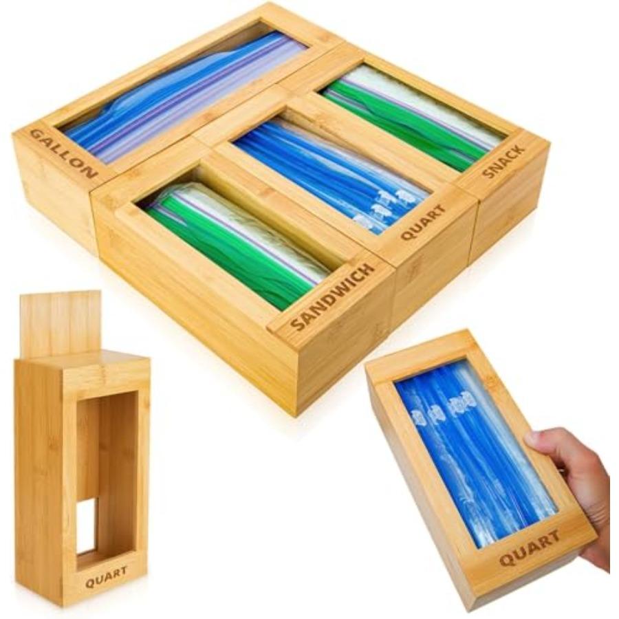 

mHomeAid Bag Storage Organizer Bamboo Food Plastic Baggie Holder Dispenser Container for Kitchen Drawer Fits Ziplock Gallon Qua United States