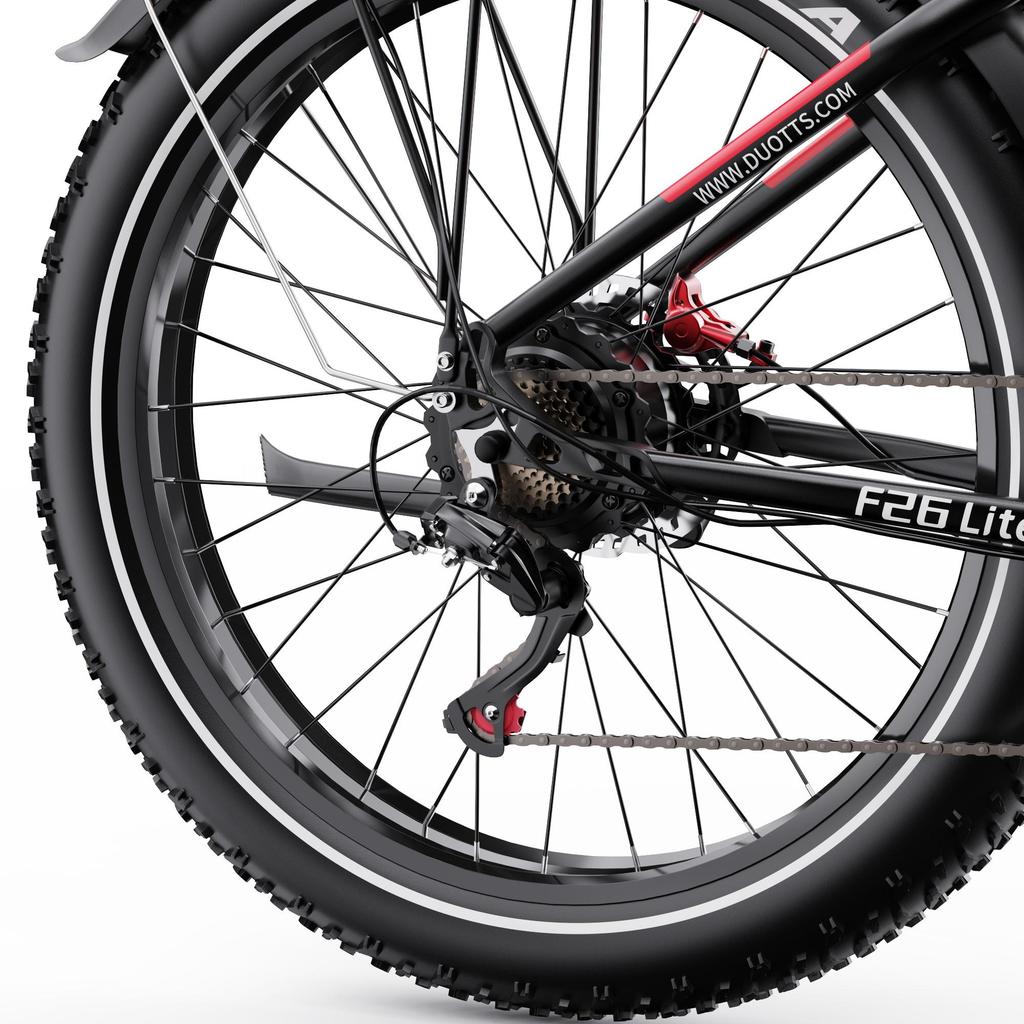 DUOTTS F26 Lite 48V 500W Electric Bike for Adults, 26"x4.0" Fat Tire E-Bike, 45-90km Range, Shimano 7-Speed, Black Red/Silver White