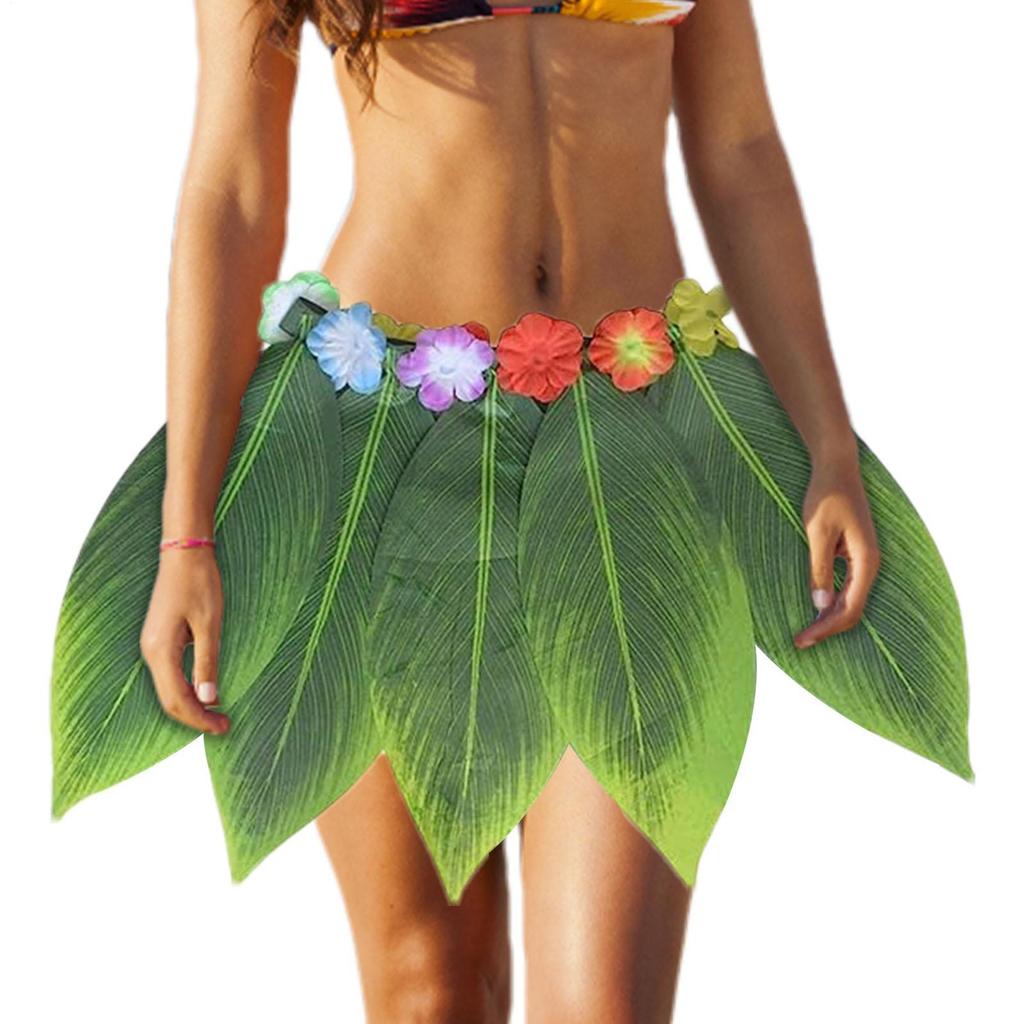 2025 Summer Hawaiian Green Leafs Grass Skirt Beach Dance Party Bonfire Party Artificial Leafs Skirt Stage Performance Costume