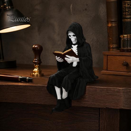 Veteran Retirement Gift 3D Printed Firefighter Skeleton Shelf Sitter, Gothic Fireman Soldier Robed Masculine Office Decor Figurine, Collectible