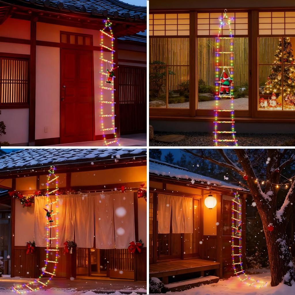 Letmy Christmas Decoration Outdoor Solar Light, Waterproof IP65, Ladder Light, Santa Included, SolarUSB Charging, 10 Lighting Modes, 1500mAh High