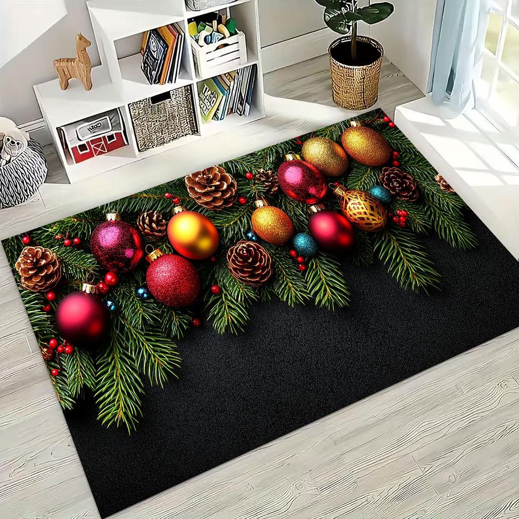 2026 New Merry Christmas Tree Santa Claus New Year Cartoon Carpet Rug for Bedroom Living Room Sofa Home Doormat Decor,Non-slip