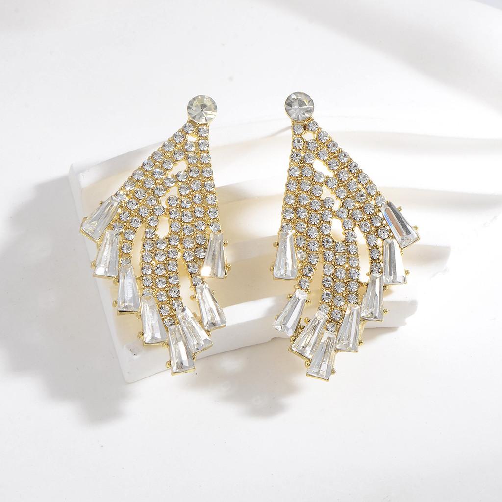 Earrings Jewelry Exaggerated Full Rhinestone Tassel For Women Summer