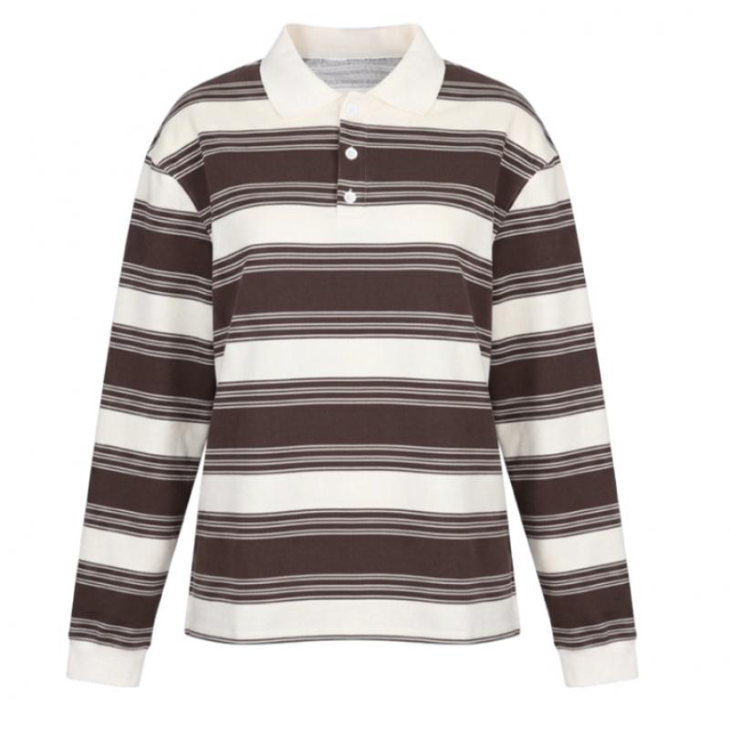 Shop Women S Vintage 2 Tone Stripe Collar looSe lS Tee Black Naru wSh260056