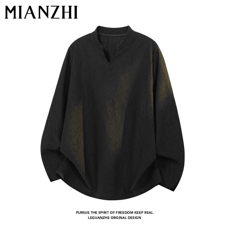 Mianzhi Men s V-Neck Textured Casual Sweatshirt 4XL