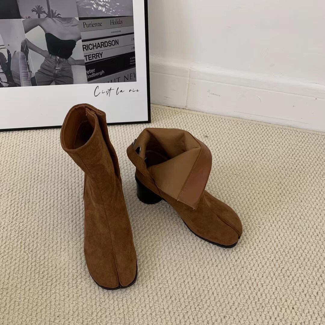 

Корейская версия нишевые два носка сложенные свиные ножки с раздельным носком полусапожки тонкие сапоги женские осенне-зимние толстый каблук высокий каблук ботинки Мартин короткие б 40 коричневый