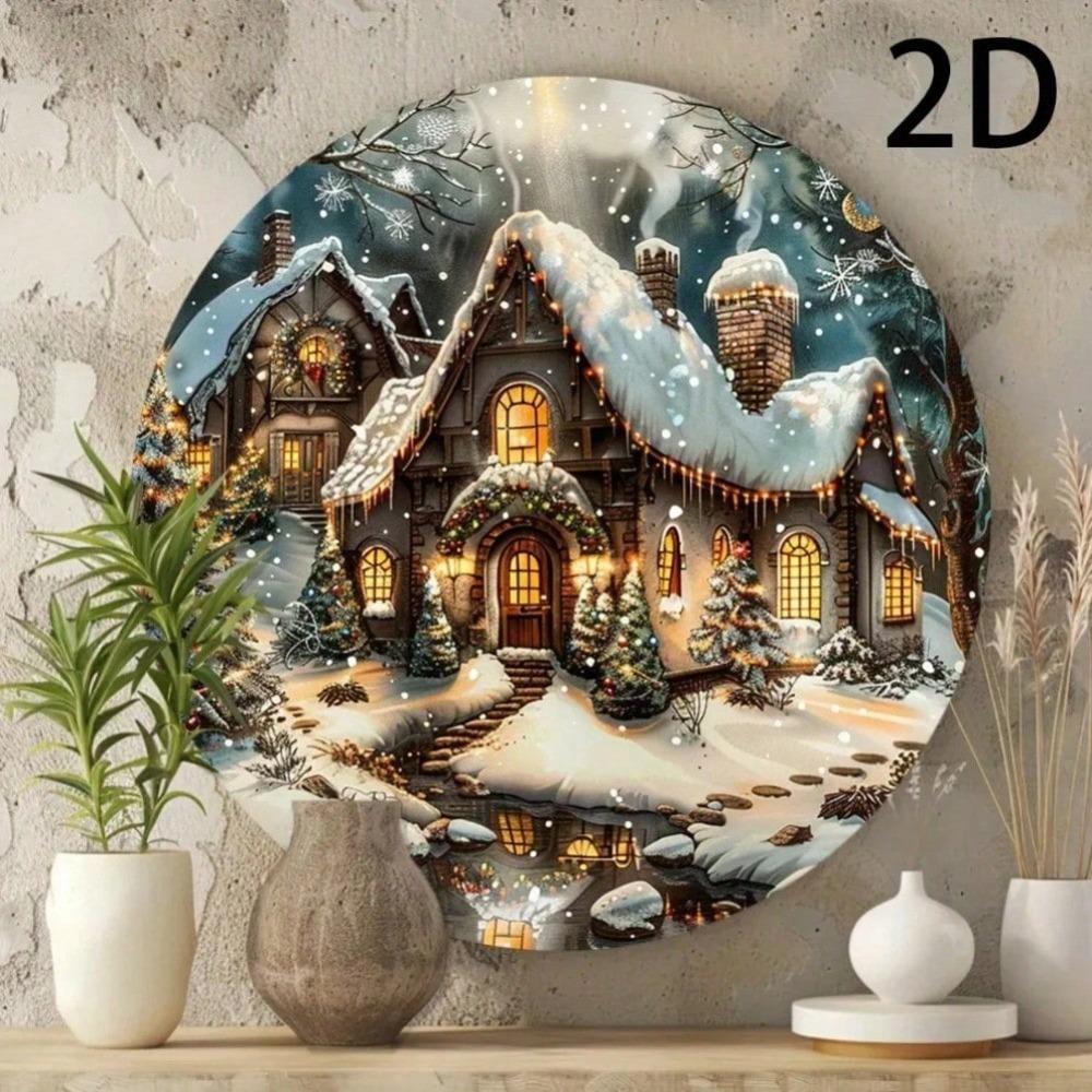 Christmas Round Metal Tin Sign 20x20 Cm Home Wall Decor Holiday Gift