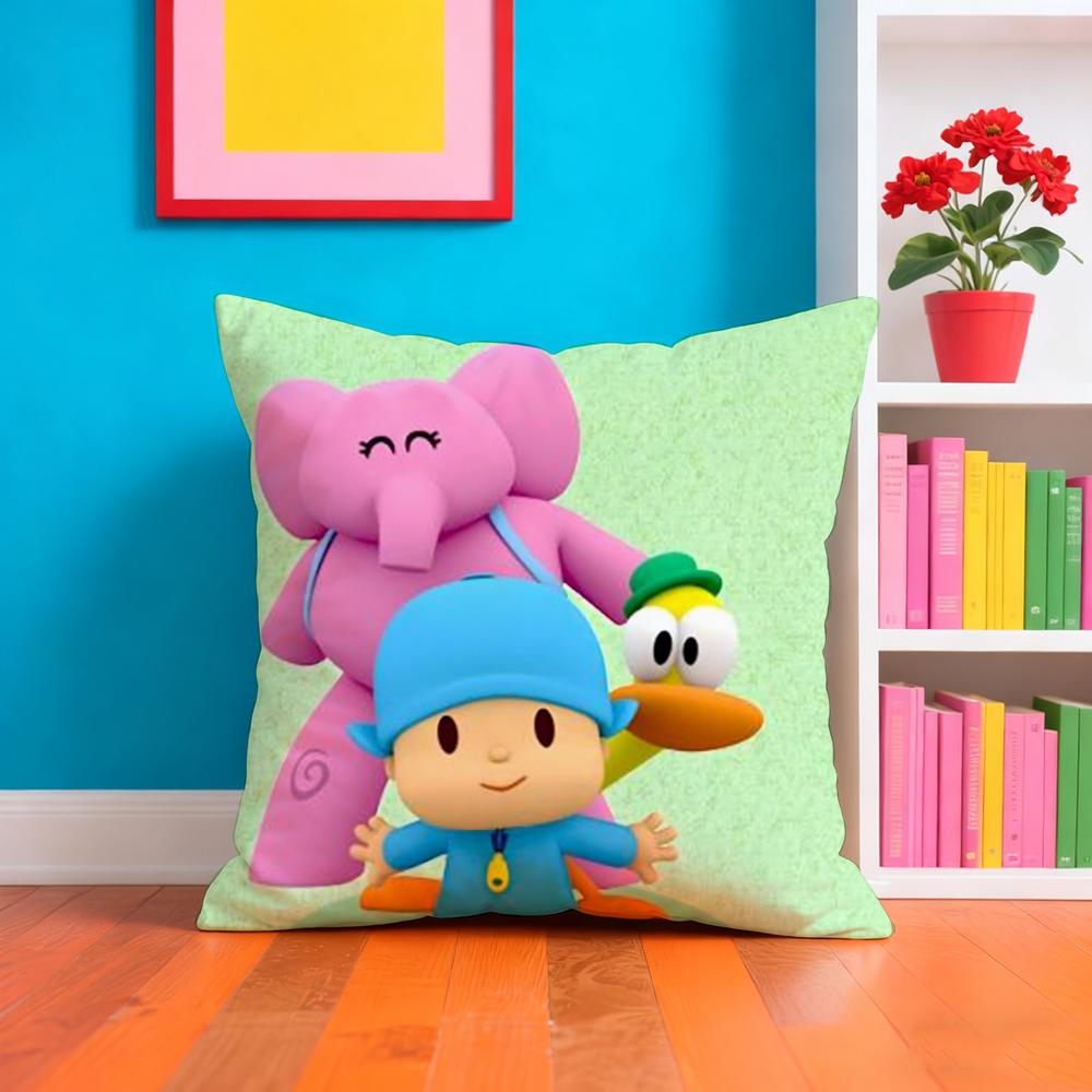 Cartoon Cute P-Pocoyo Pillow Case Plush Fabric Soft Double-Sided Printed Sofa Warm Winter Home Gift Cushion Cover