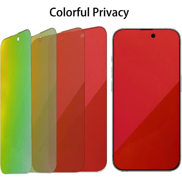 2 Pack Anti-Blue Privacy Tempered Glass for iPhone 13 Pro / 13 / iPhone 14 /iPhone 16e Anti-Spy Screen Protector Film Gradient Colorful 6.1 inch
