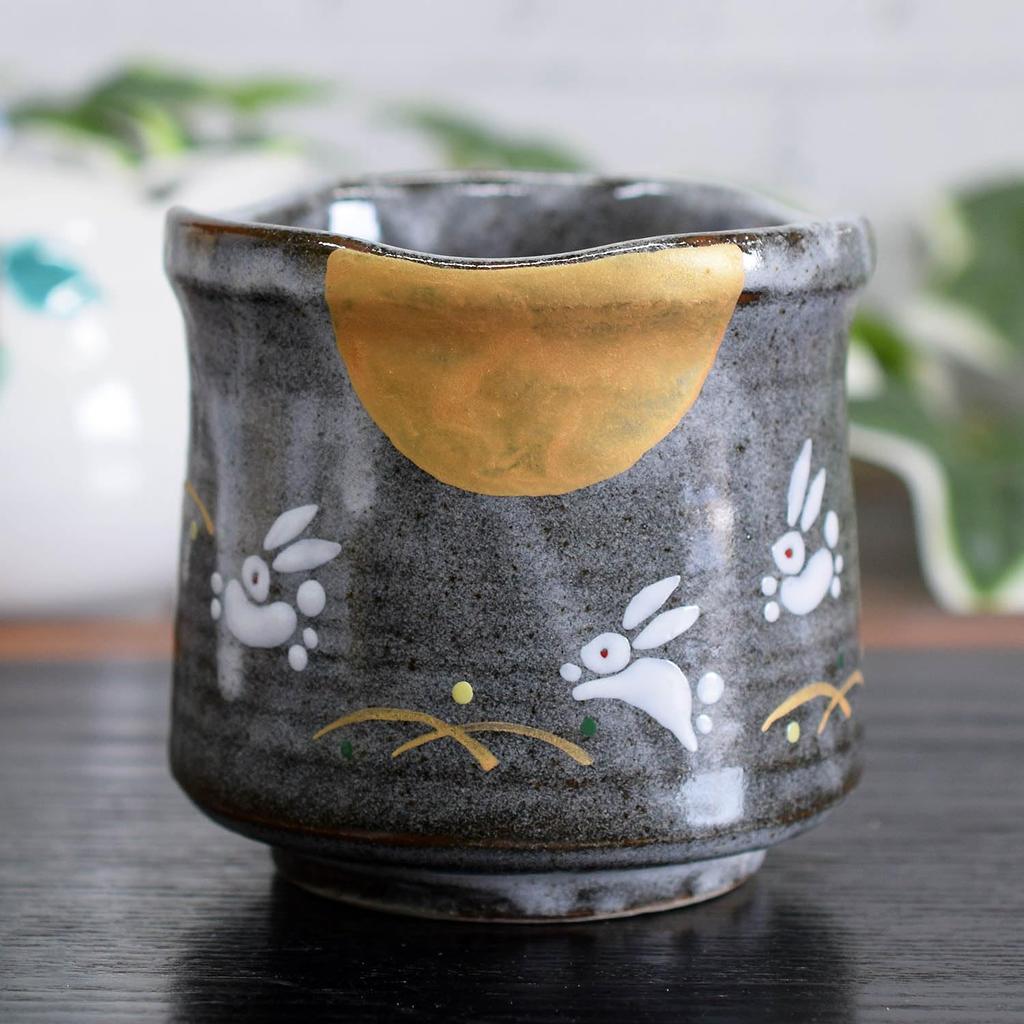 Waza no Kura Stylish Kutani Ware Teacup, Moon Rabbit Design, Large, Ceramic, Brand Name, Japanese Tableware, Made in Japan, Perfect as a Birthday Pres
