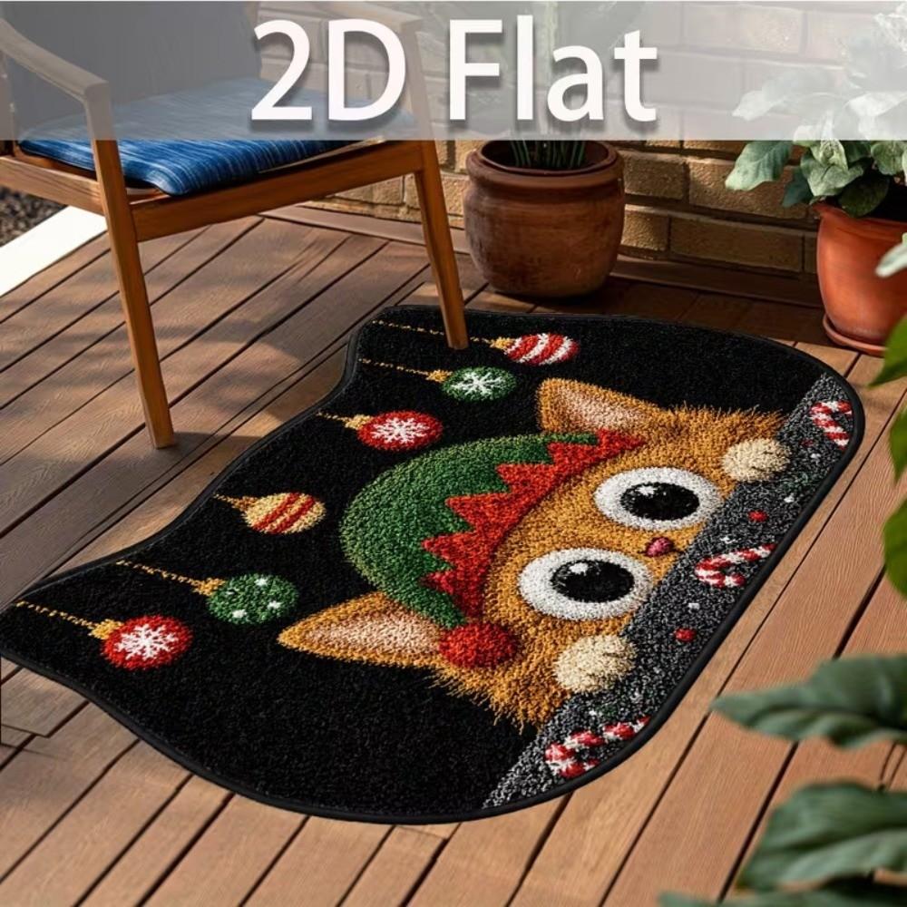 Anti-fouling Cat Area Rug Non-Slip Floor Mat Unique Cartoon Carpet Merry Christmas