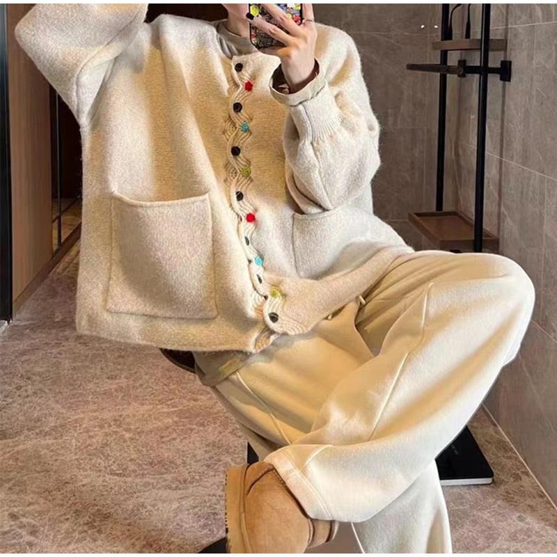 Вязаный кардиган Wave Edge с круглым вырезом и длинными рукавами — фото 3