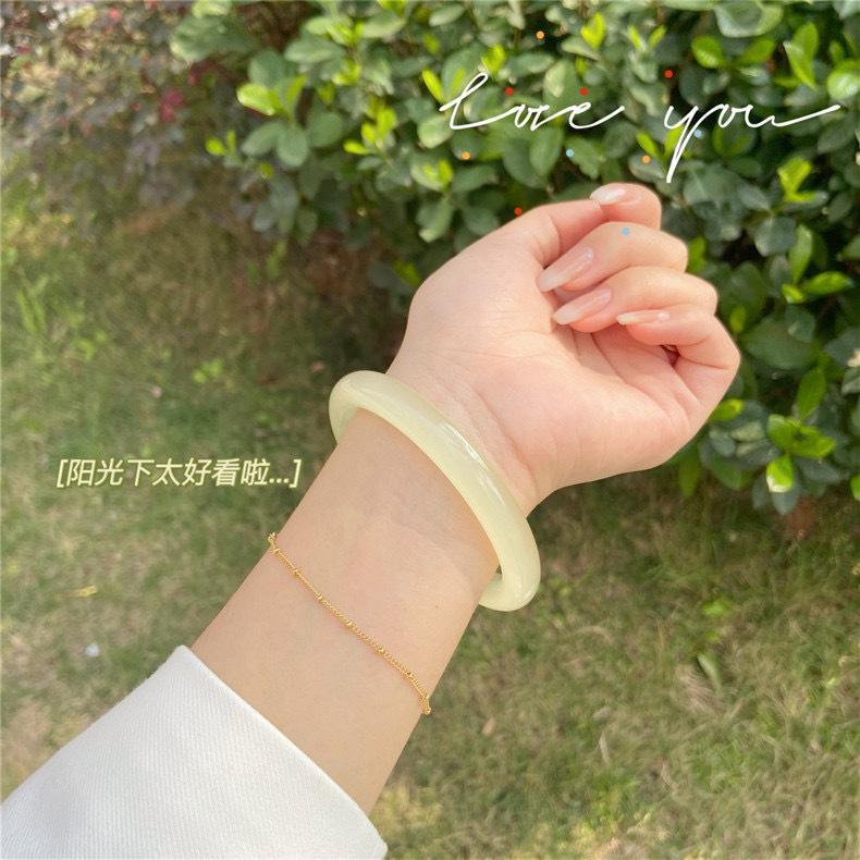 Fresh Sweet Cute Beautiful Retro Round Strip Thick Glass Anti Jade Ice Penetrating Texture Bangle Bracelet Accessories Jewelry