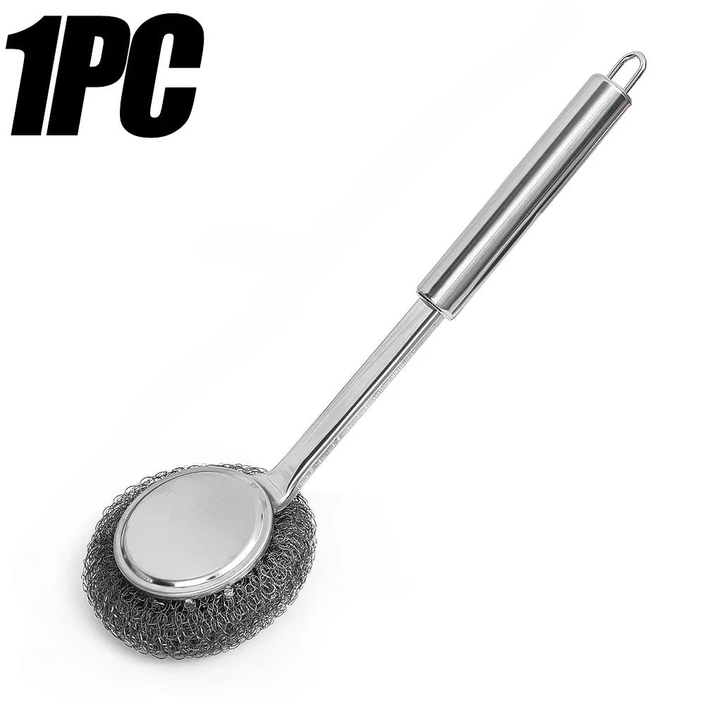 Stainless Steel Wire Brush with Long Handles Kitchen Replacement Steel Wool Wire Ball Dishwashing Brush Sink Countertop Cleaning