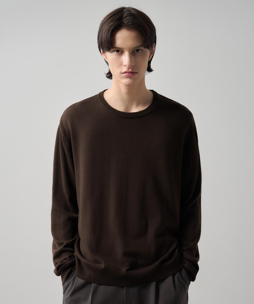 DRAW FIT Silk Round Pullover Knit [Black]